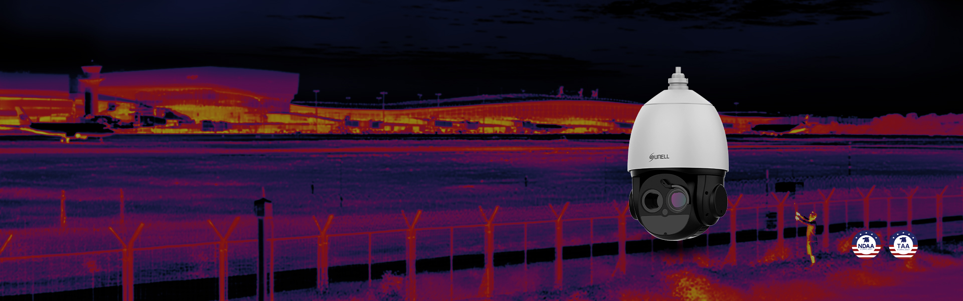 360° thermal coverage with fast PTZ control, accurate temperature detection, smart tracking, and 24/7 perimeter protection.