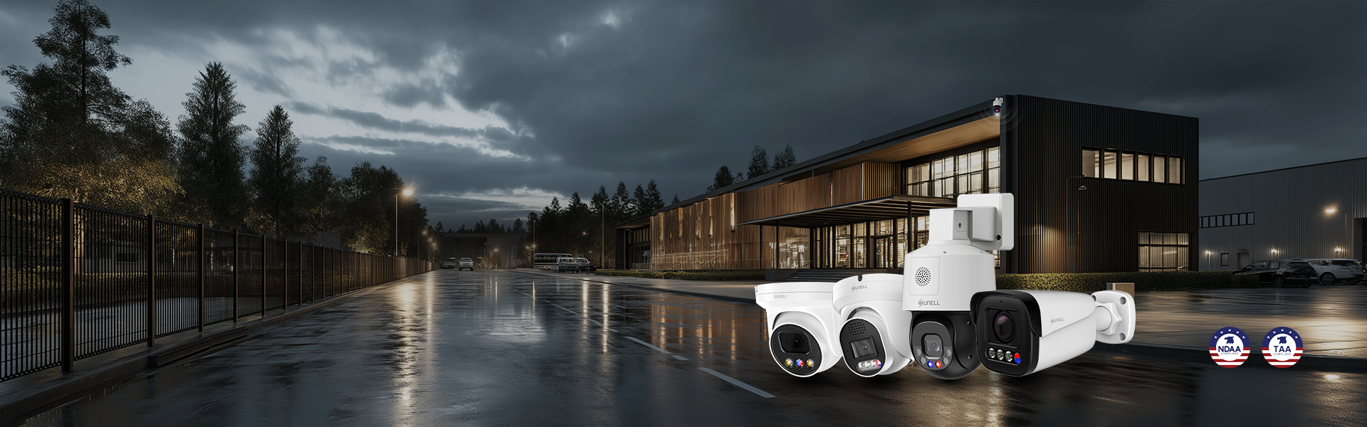 Sound and light for deterrence to potential offenders.