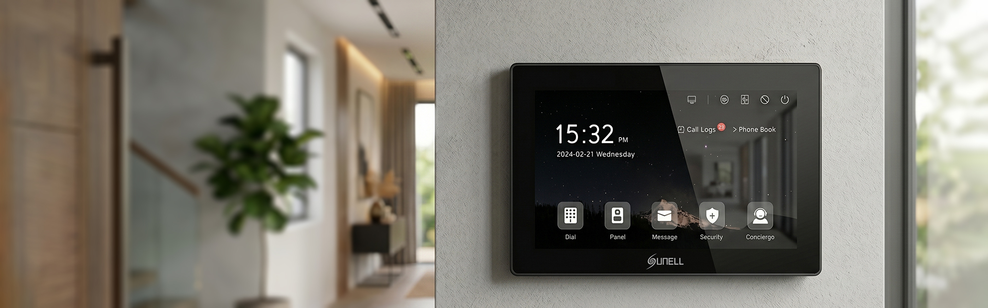 Indoor video intercom monitor for real-time communication, visitor monitoring, and smart access control inside buildings.