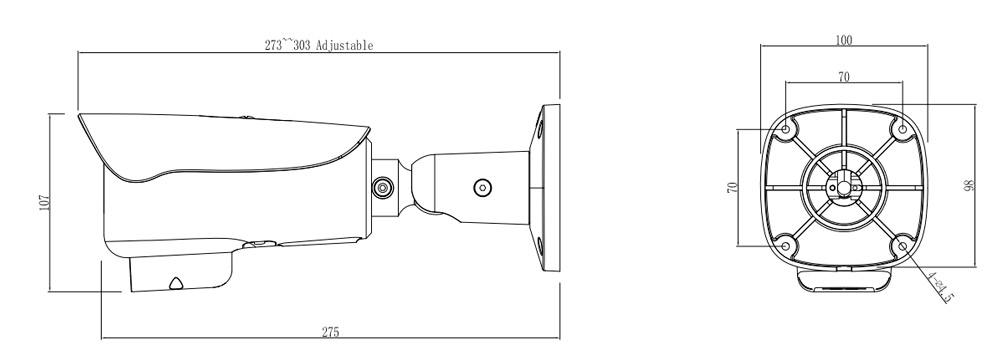 Dimensions of 8MP IR Bullet Network Camera